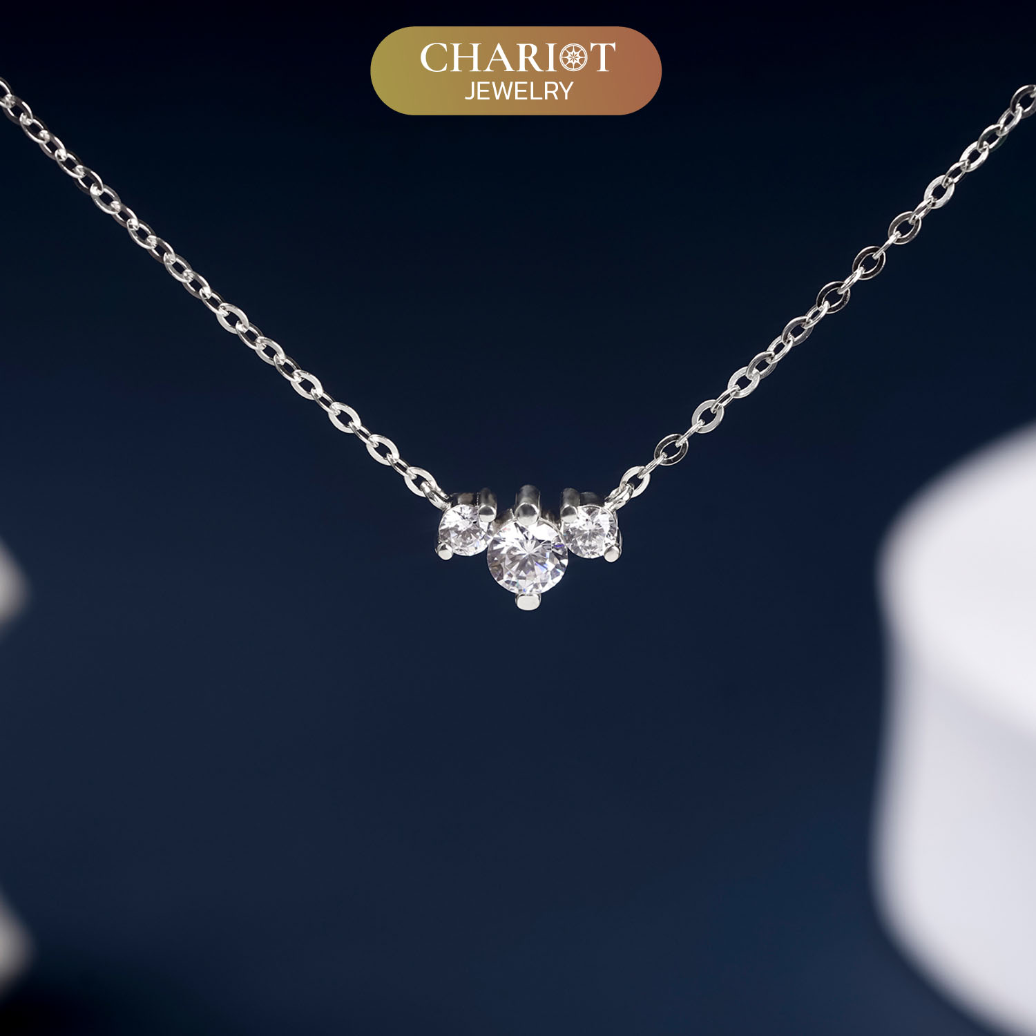 Dây chuyền bạc DCJ13 ba viên đá S925 ChariotJewelry