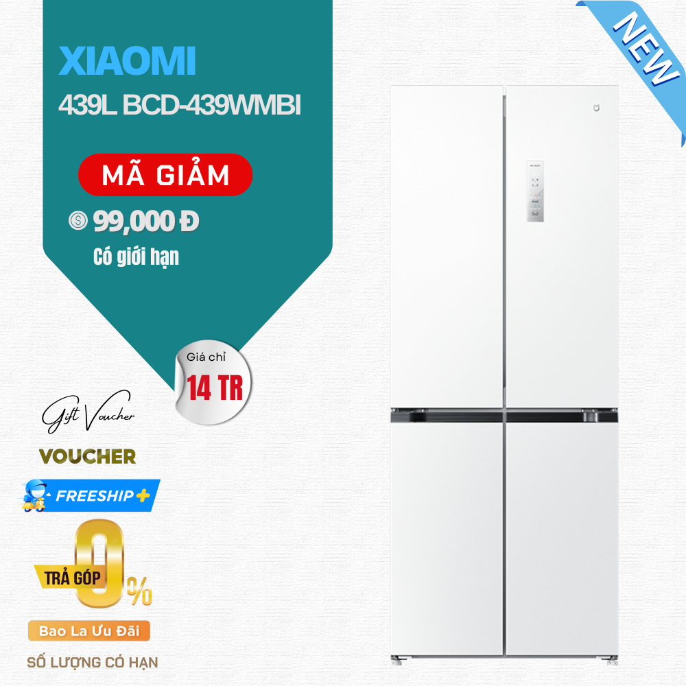 Tủ Lạnh Xiaomi Mijia 439L BCD-439WGB 4 Cánh - Mặt Pha Lê, Ngăn Đông Mềm