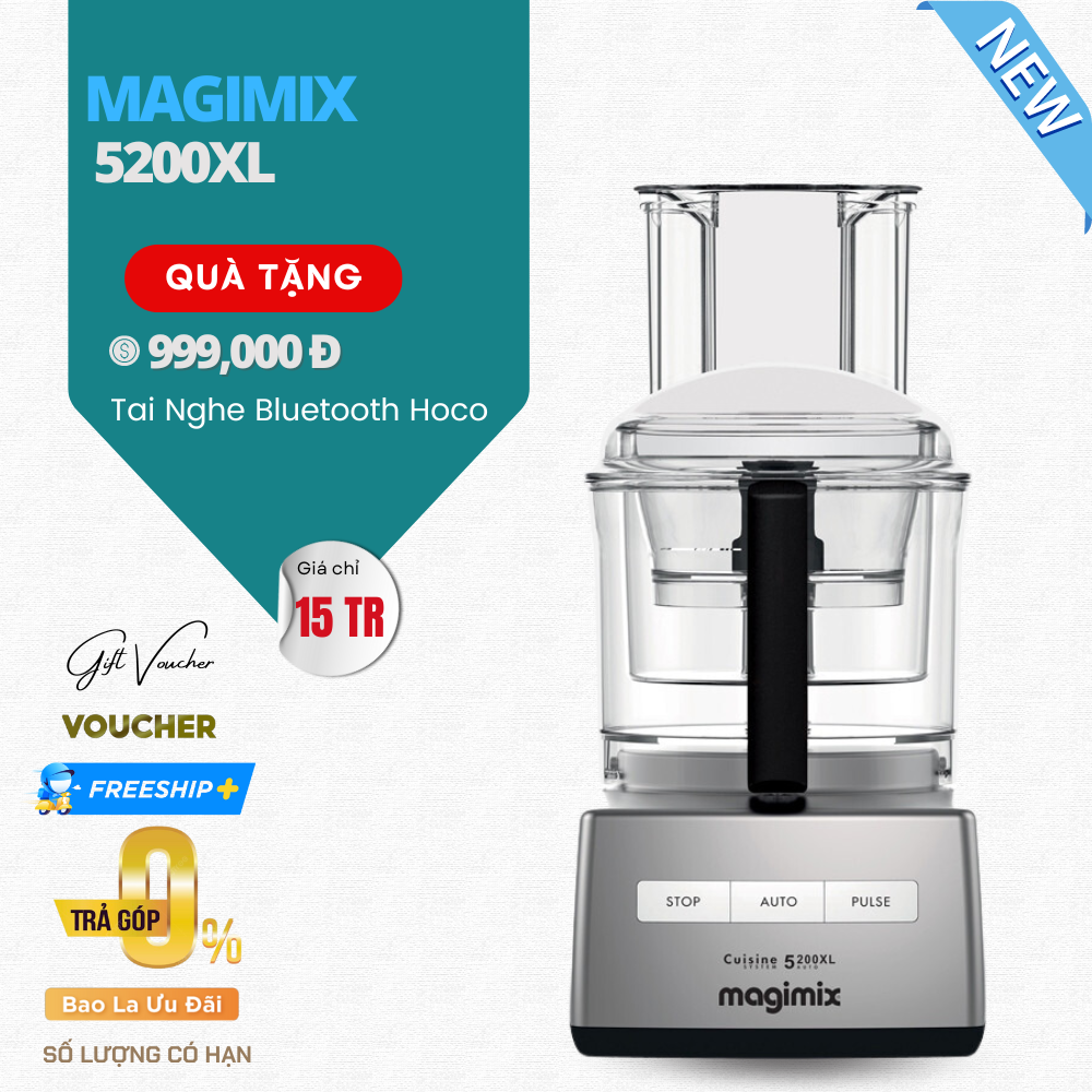 Máy Xay Cắt Sinh Tố Kiêm Trộn Bột Đánh Trứng, Ép Trái Cây, Nghiền Nhỏ MAGIMIX 5200XL Đa Chức Năng Cao Cấp, Sản Xuất Tại Pháp, Dung Tích 3700ML, Công Suất 1100W - Hàng Nhập Khẩu Đức