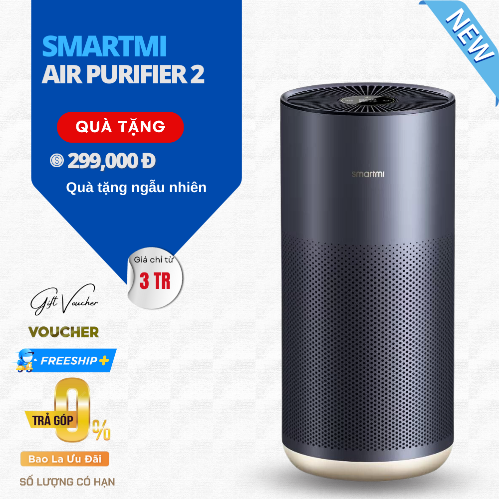 Máy Lọc Không Khí Smartmi Air Purifier 2 Tiêu Chuẩn Mỹ Khử Khuẩn Tia UV, Làm Sạch Không Khí, Khử Mùi Hôi, Dị Ứng, Kết Nối App, Phù Hợp Diện Tích 45m2, Công Suất 40W - Hàng Chính Hãng