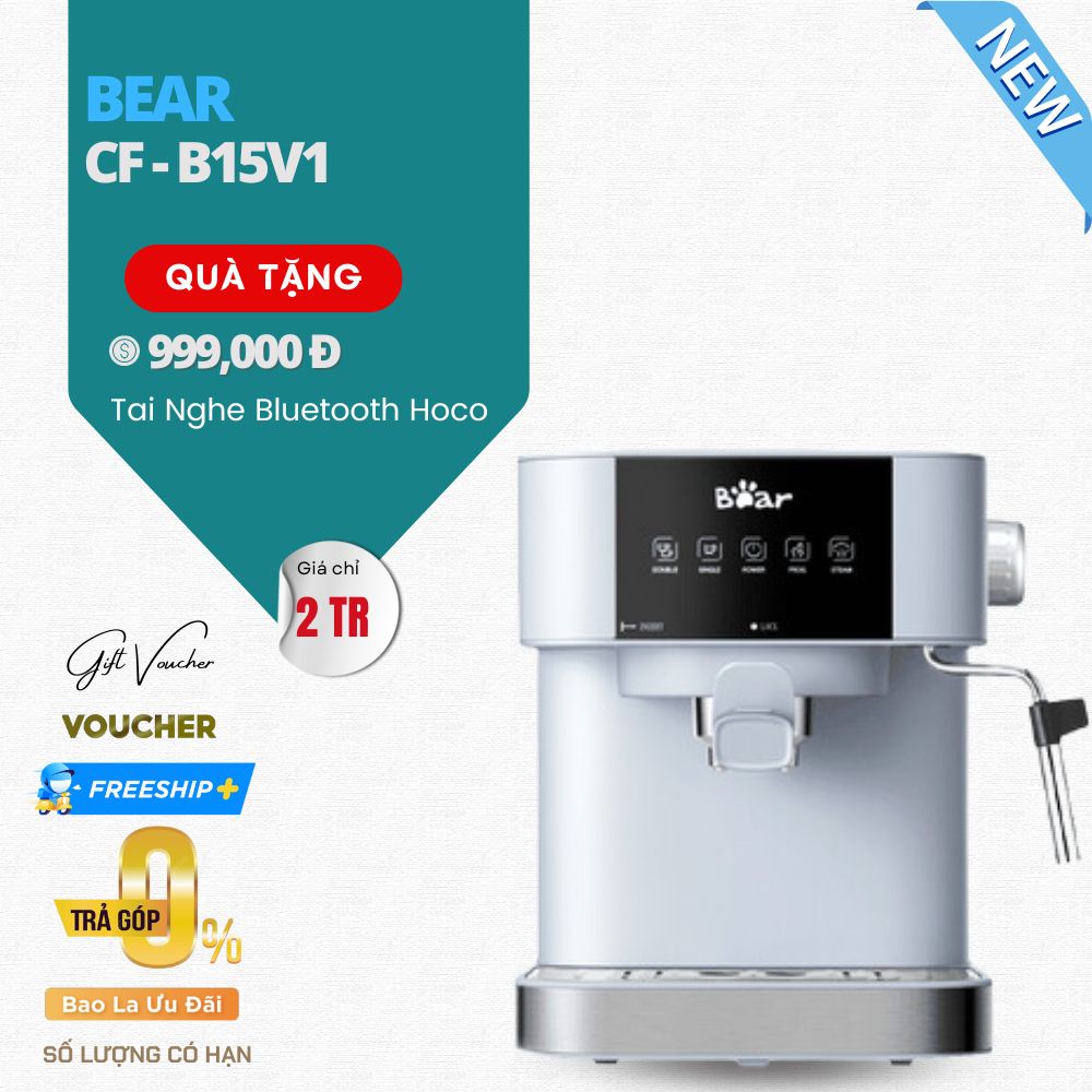 Máy Pha Cà Phê Bear Espresso CF-B15V1 Tạo Bọt Sữa Áp Suất 15 Bar - Hàng Chính Hãng