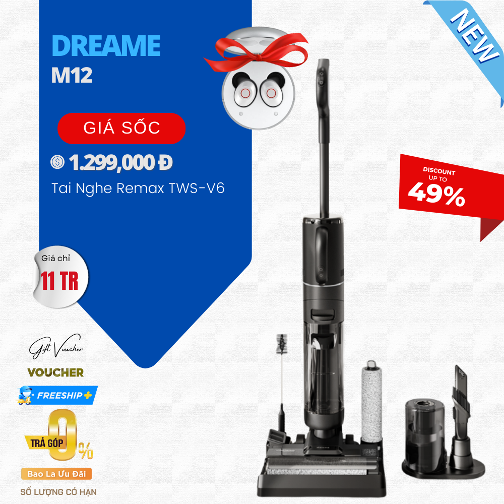 Máy Lau Sàn Hút Bụi Dreame M12 Lực Hút 14.000 Pa - Bản Quốc Tế