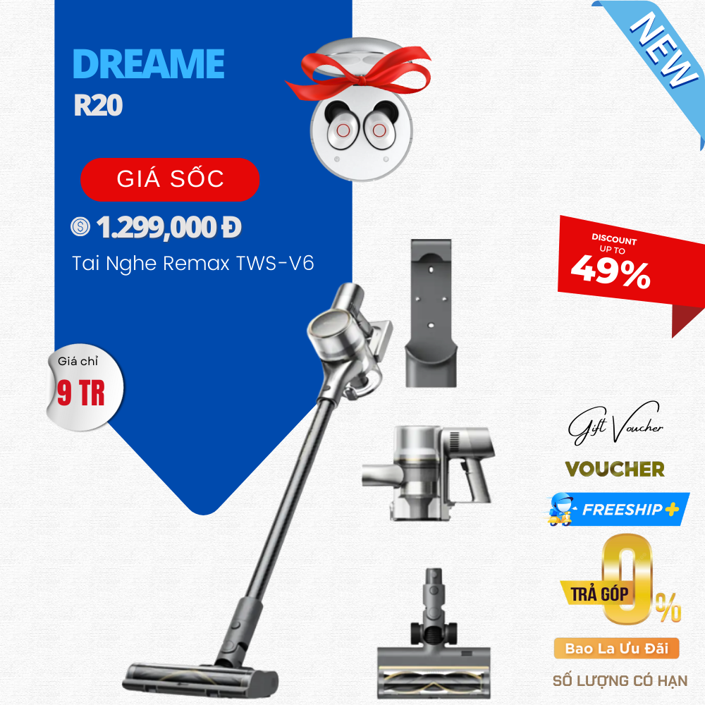 Máy Hút Bụi Không Dây Dreame R20 Lực Hút 27.000 Pa - Bản Quốc Tế