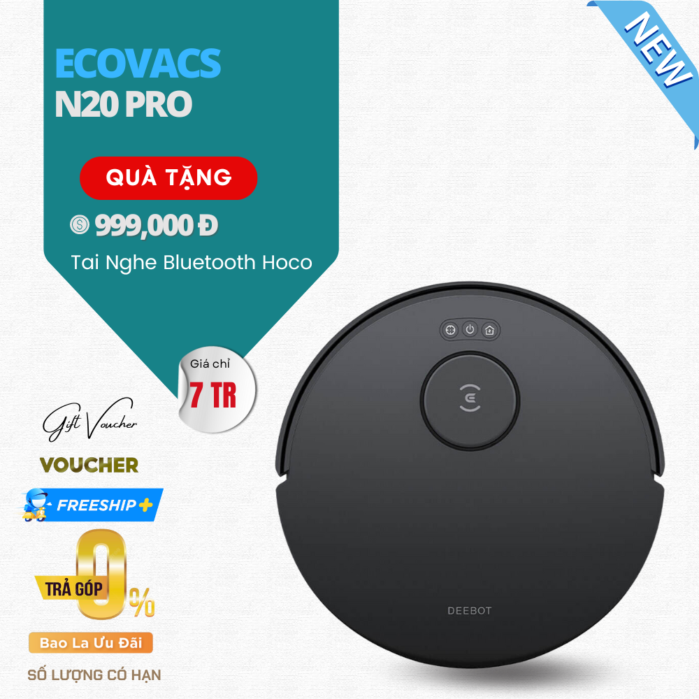 Robot Hút Bụi Lau Nhà Ecovacs N20 Pro Lực Hút 8000 Pa - Hàng Chính Hãng