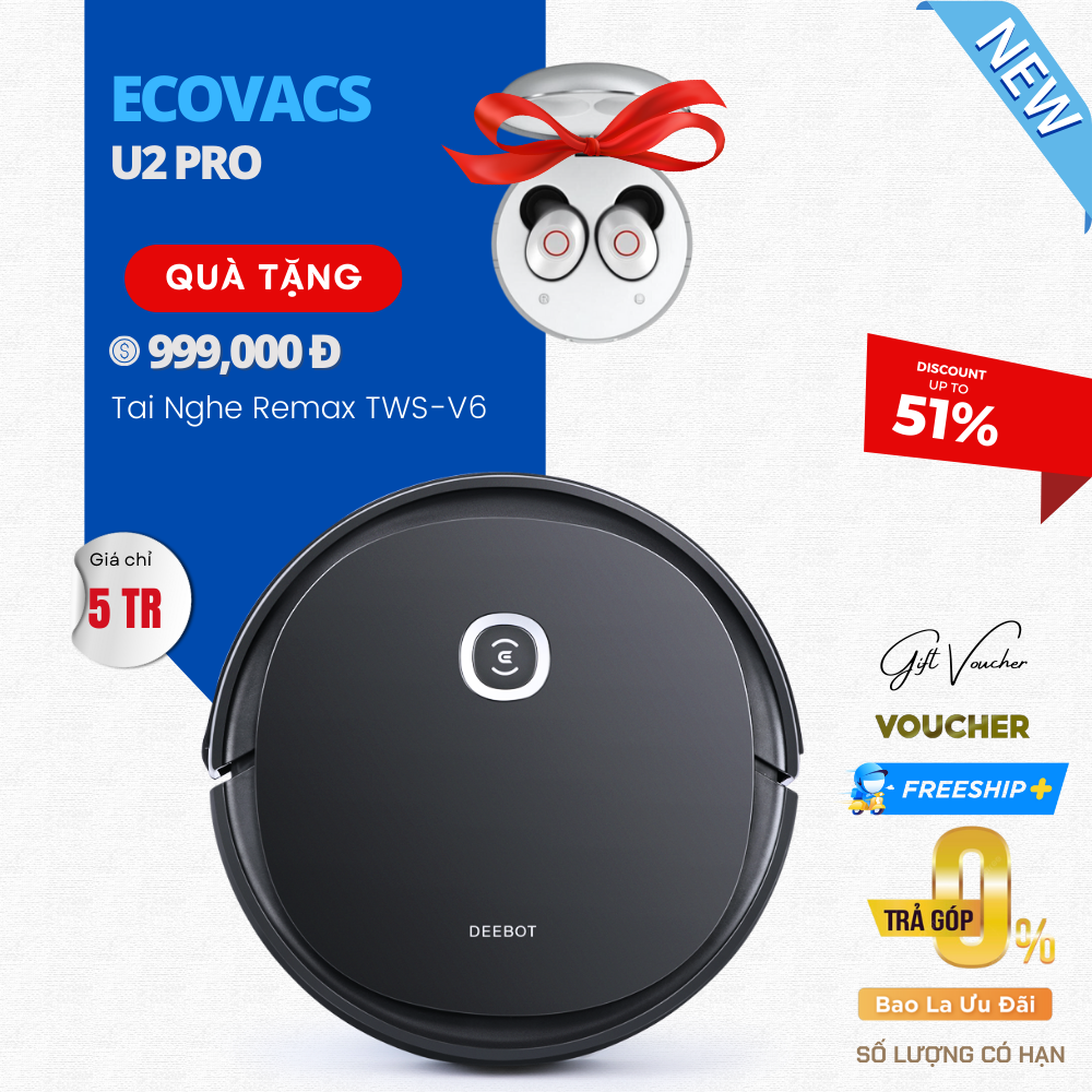 Robot Hút Bụi Lau Nhà Ecovacs Deebot U2 Pro Kết Nối App - Bản Quốc Tế