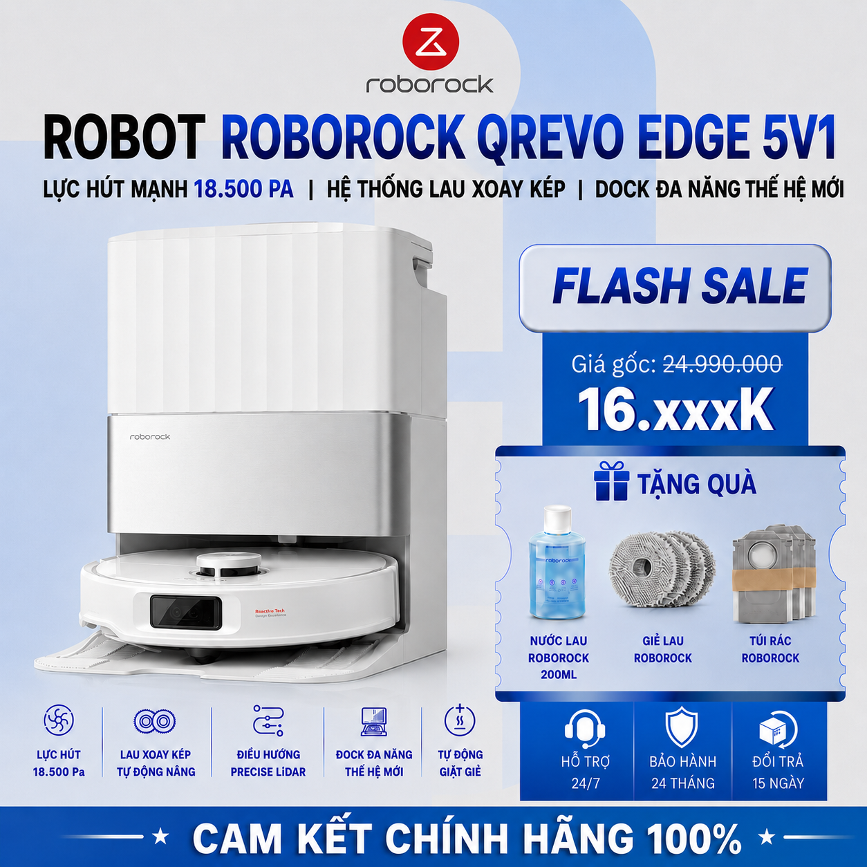 Robot Hút Bụi Lau Nhà Roborock QRevo Edge 5V1 - Chính Hãng