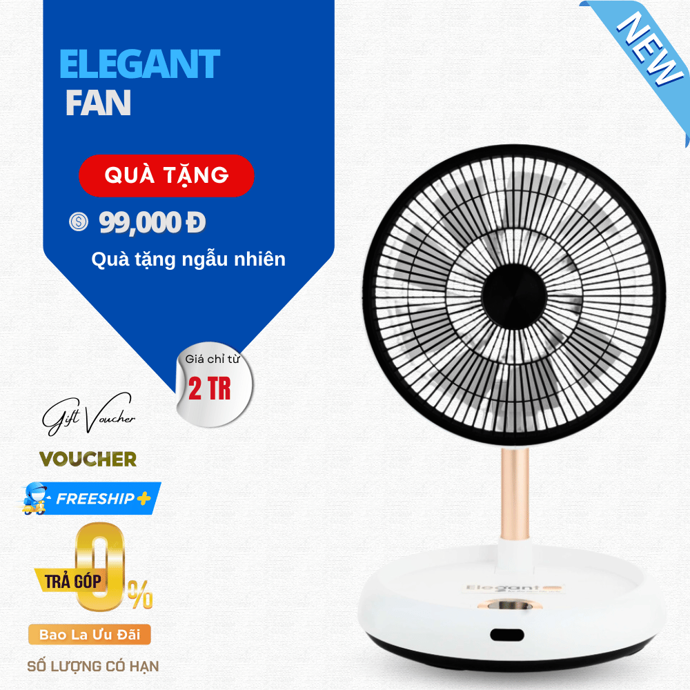 Quạt Tích Điện Gấp Gọn Elegant - Thương Hiệu Đức Có Remote Sử Dụng 8 Giờ - Hàng Chính Hãng