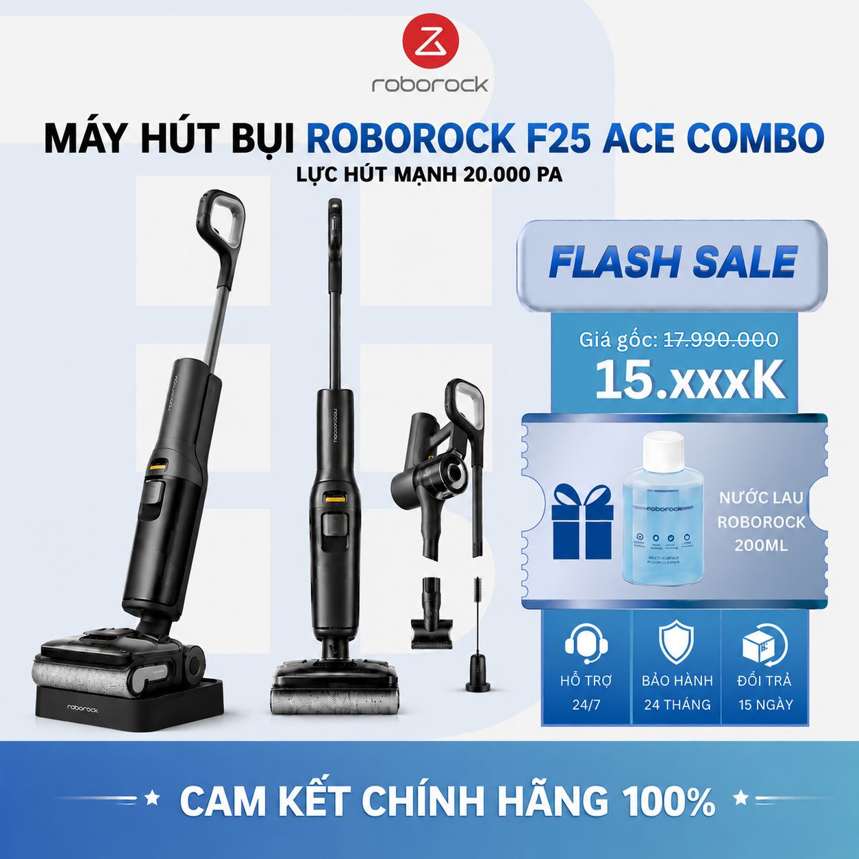 Máy Hút Bụi Lau Nhà Roborock F25 ACE Combo | Lực Hút 20.000 Pa