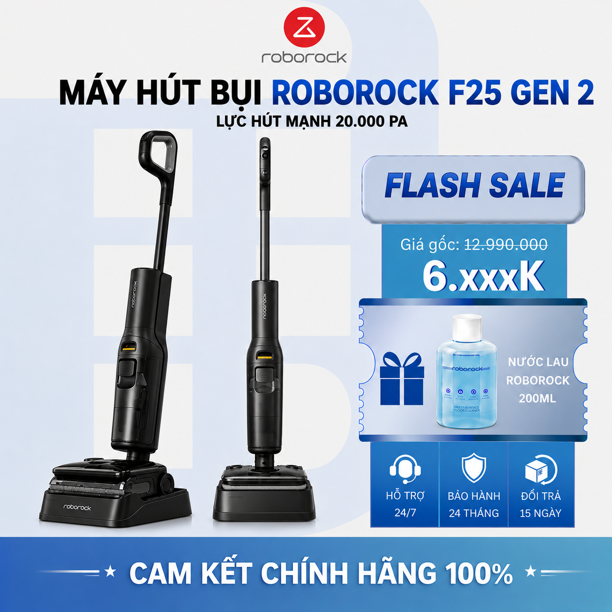 Máy Hút Bụi Lau Nhà Roborock F25 Gen 2 | Lực Hút 20.000 Pa