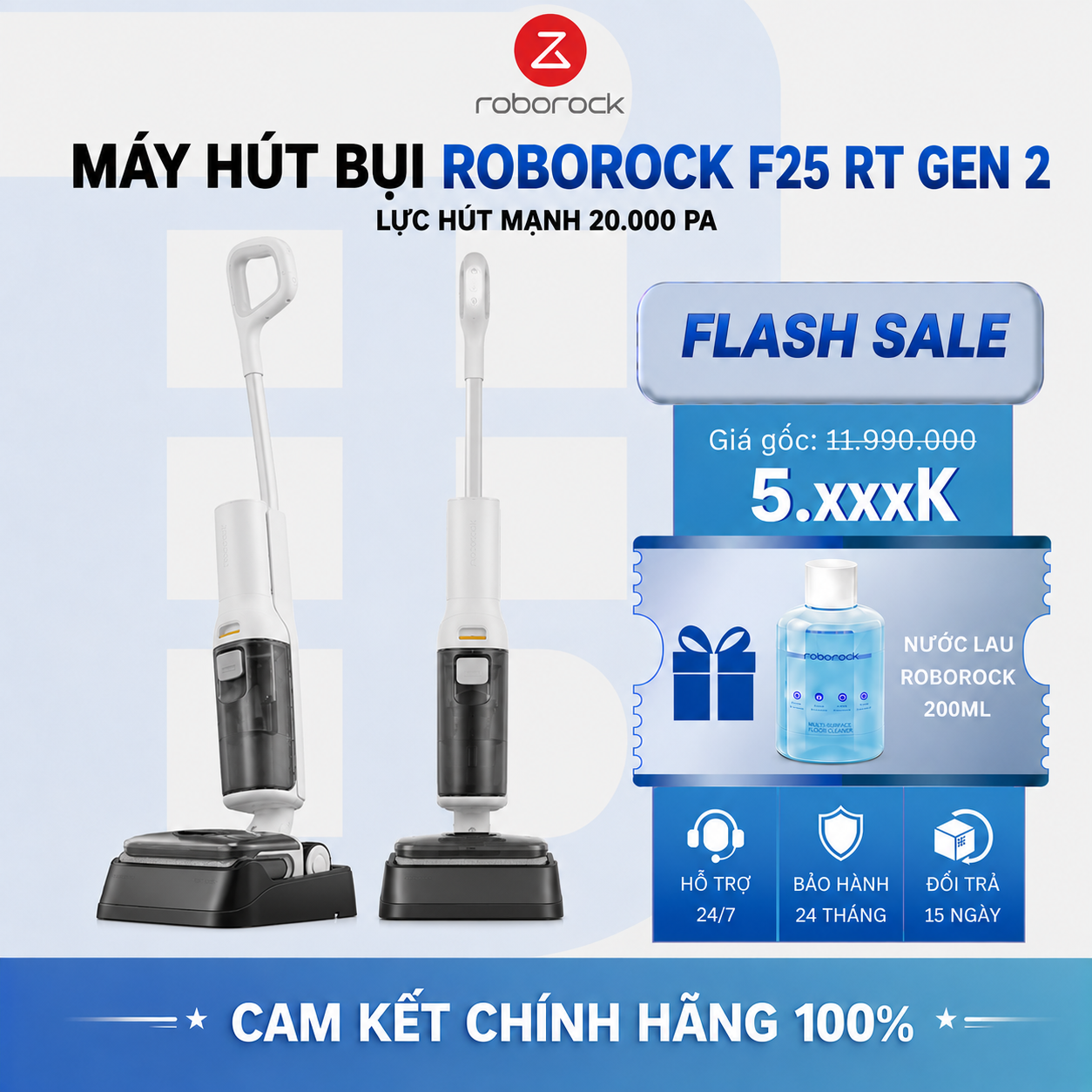 Máy Hút Bụi Lau Nhà Roborock F25 RT Gen 2 | Lực Hút 22.000 Pa