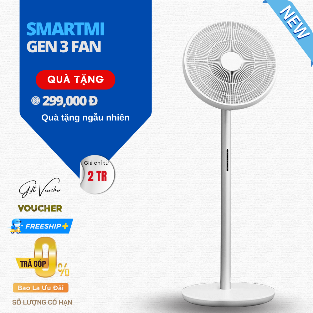 Quạt Tích Điện Không Dây Smartmi Gen 3 Sử Dụng 20 Giờ Liên Tục 100 Tốc Độ Gió Quạt Siêu Êm Có Remote, Kết Nối App Thông Minh Công Suất 25W- Hàng Chính Hãng