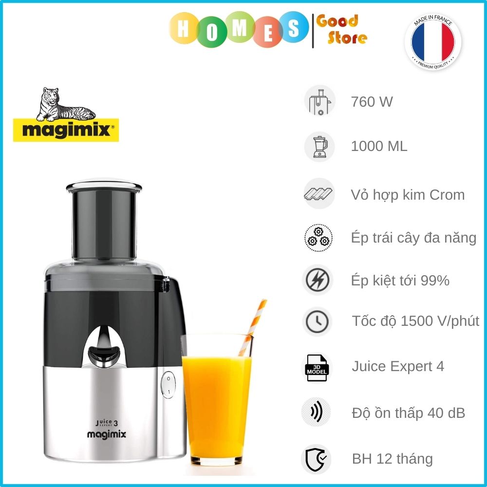 Máy Ép Chậm Kết Hợp Vắt Cam Làm Lạnh Kiêm Thái Lát Rau Củ Quả MAGIMIX Juice Expert 4 Cao Cấp Có Lọc Cặn  Sản Xuất Tại Pháp, Dung Tích 1000 ML Công Suất 760 W - Nhập Khẩu Đức