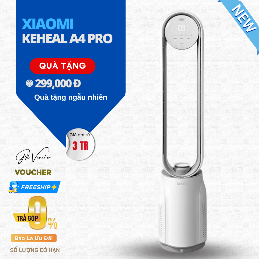 Quạt Không Cánh Xiaomi Keheal A4 Pro Bản 2023 Nâng Cấp Kiêm Lọc Không Khí Cấp 12 Cấp Độ Gió,  Cải Thiện Độ Ồn Thấp Hơn Tạo Lọc Khử Khuẩn Ion - Hàng Nhập Khẩu