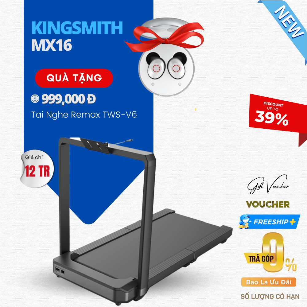 Máy Chạy Bộ Gấp Gọn Xiaomi KingSmith MX16 Cao Cấp - Quốc Tế Bản 2023 Giảm Ồn, Giảm Chấn Tốc Độ Điều Chỉnh 1-16 Km.Giờ Gấp Gọn Linh Hoạt, Kết Nối App 2 Chế Độ Chạy Công Suất 1470 W - Hàng Chính Hãng