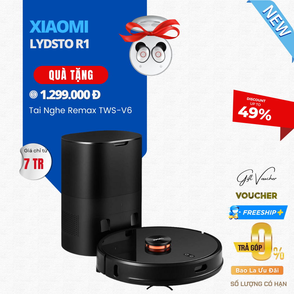 Robot Hút Bụi Lau Nhà Xiaomi Lydsto R1 Diện Tích Hoạt Động 200m2 Công Suất 50 W- Hàng Chính Hãng