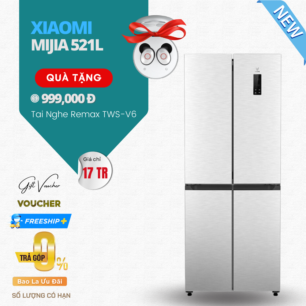 Tủ lạnh Xiaomi Mijia 521L – Kháng khuẩn 99.99%, Thiết Kế Tinh Tế - Hàng Nhập Khẩu