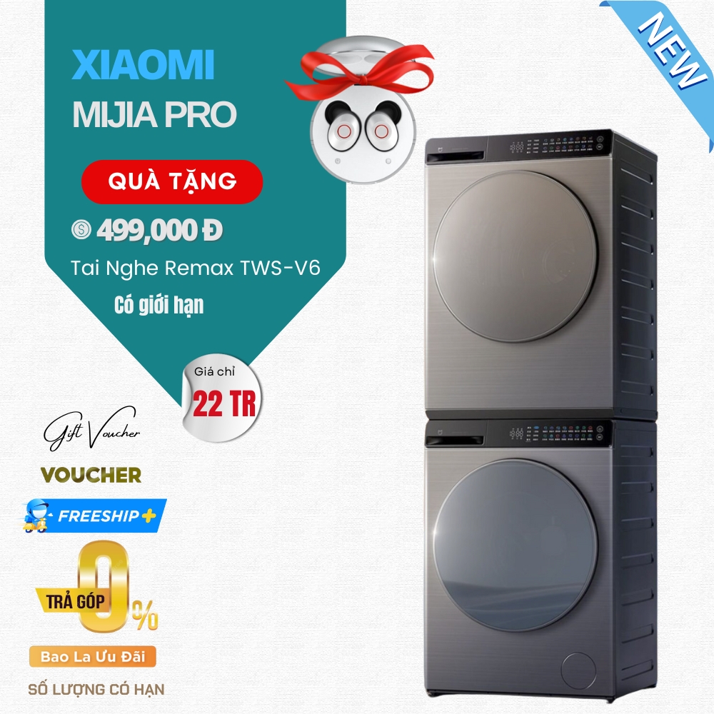 Máy Giặt Sấy Mijia Pro Blue Oxygen 2 Tầng Giặt Sấy Bơm Nhiệt 10Kg +10Kg