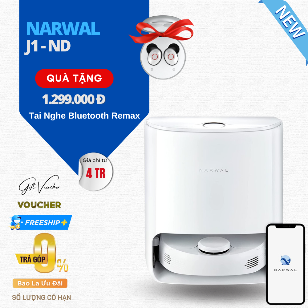 Robot Hút Bụi Lau Nhà Narwal J1 Tự Giặt Giẻ Lau - Kết Nối App