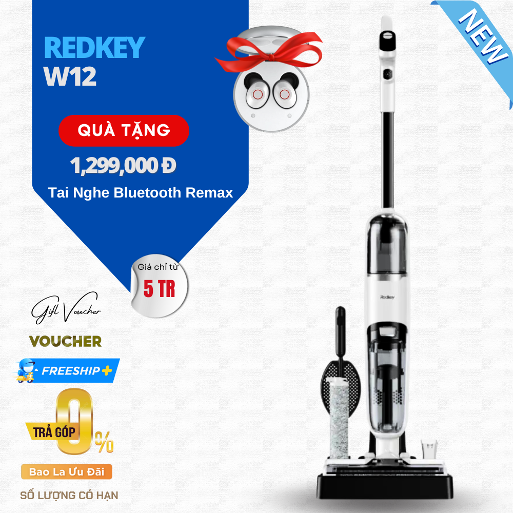 Máy Hút Bụi Lau Nhà Xiaomi Redkey W12 Lực Hút 20KPa Công Suất 120W - Hàng Chính Hãng