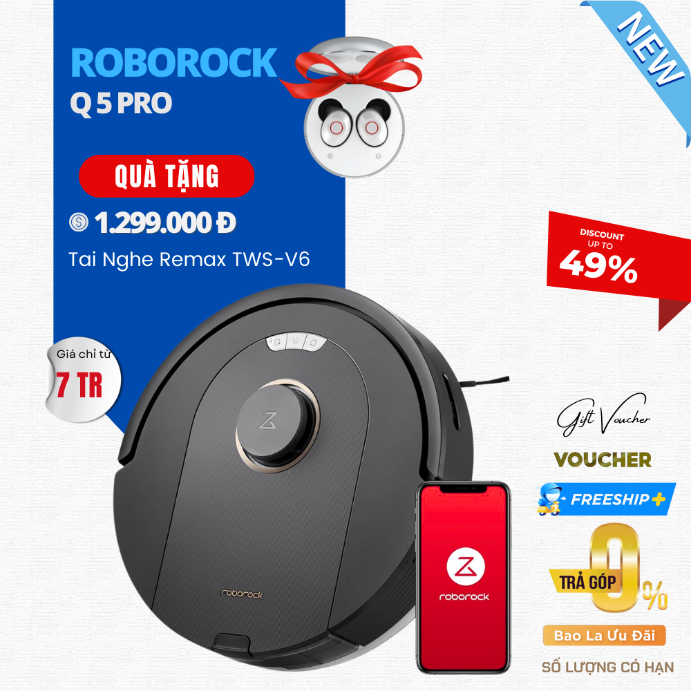 Robot Hút Bụi Lau Nhà Roborock Q5 Pro Series – 2023 Lực Hút Cải Tiến 5500 Pa - Hàng Chính Hãng