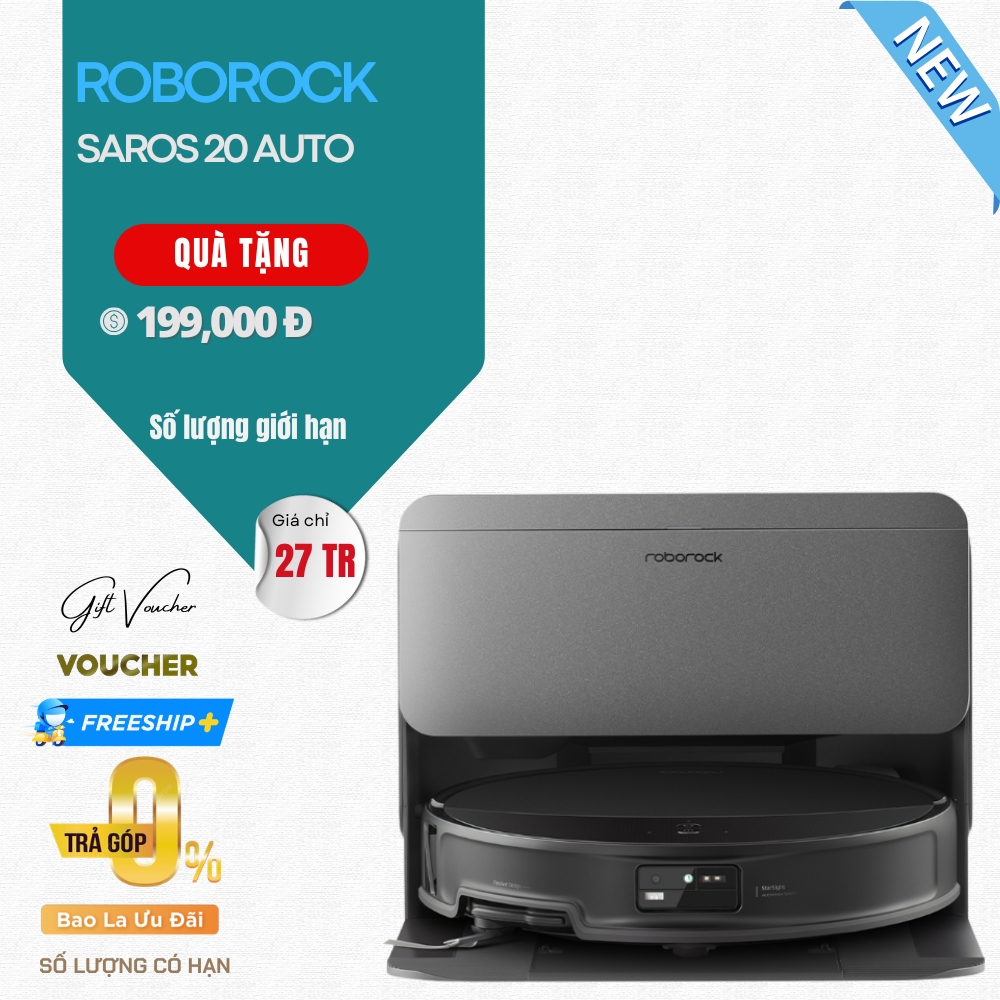 Robot Hút Bụi Roborock Saros 20 | Cấp Xả Nước Tự động | Lực Hút 35.000 Pa
