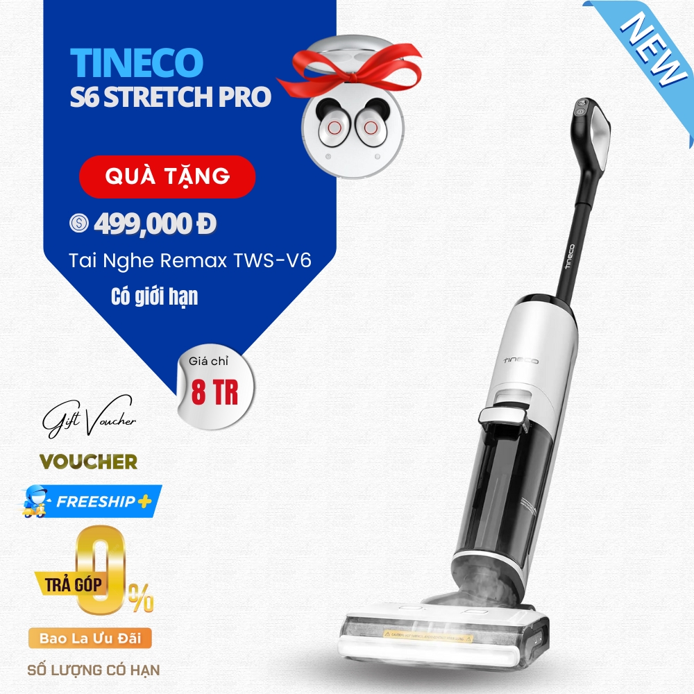 Tineco S6 Stretch Pro Gập Nghiêng 180°, Lực Hút 20.000 Pa - Bản Quốc Tế