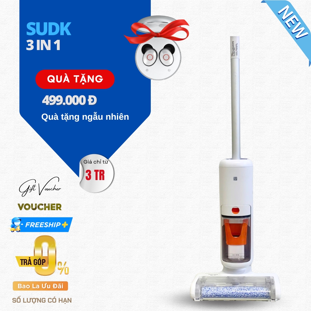 Máy Lau Nhà Hút Bụi SUDK Pro 3 In 1 Lực Hút 10.000 Pa - Hàng Nhập Khẩu
