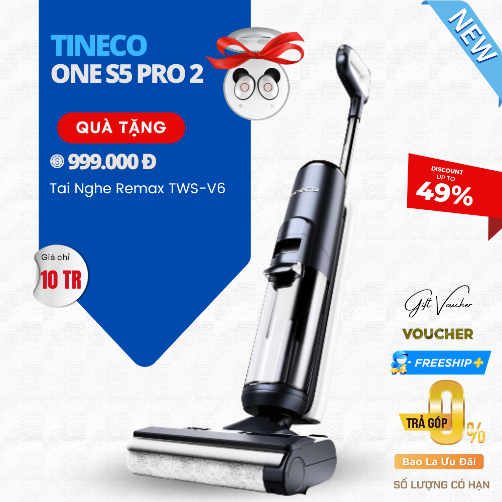 Máy Hút Bụi Lau Sàn Tineco Floor One S5 Pro 2 Tự Giặt Giẻ Diệt Khuẩn Thương Hiệu Mỹ Lực Hút 12,000 Pa Kết Nối App Thông Minh Công Suất 600 W - Hàng Chính Hãng