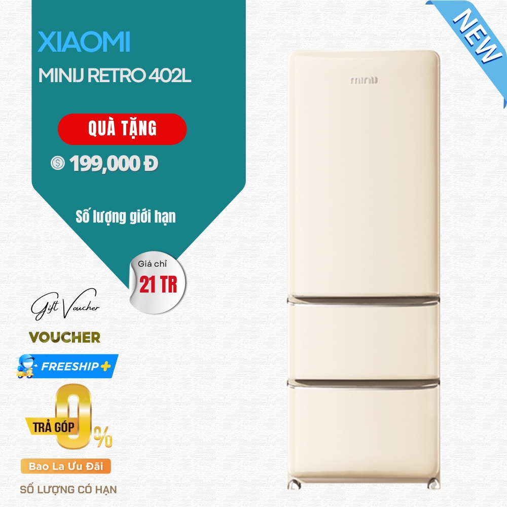 Tủ Lạnh Xiaomi MiniJ Retro 402L Kiểu Pháp, Có Ngăn Đông Mềm