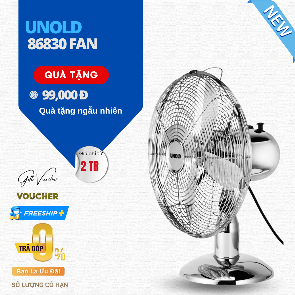 Quạt Để Bàn Unold 86830 Mạ Crome Cao Cấp - Nhập Khẩu Đức Chống Bám Bụi Làm Mát Sâu Êm Dịu Công Suất 35 W - Hàng Nhập Khẩu