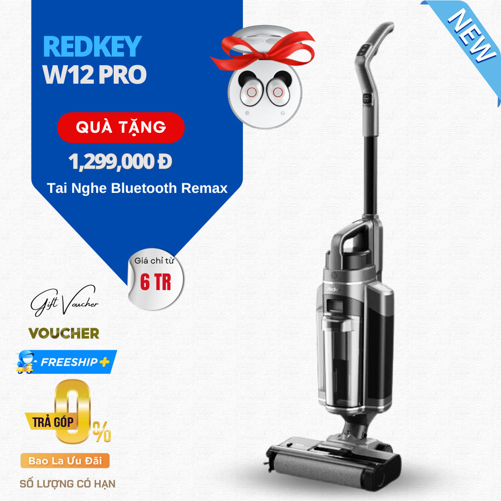 Máy Hút Bụi Lau Nhà Xiaomi Redkey W12 Pro Bộ Lọc 3 Lớp Lực Hút 11.000 Pa Công Suất 200 W - Hàng Chính Hãng