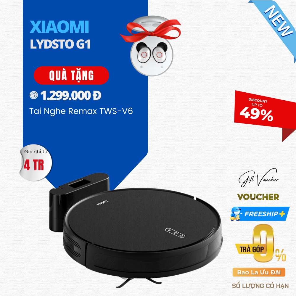 Robot Hút Bụi Lau Nhà Xiaomi Lydsto G1 Diện Tích Hoạt Động 200m2 Công Suất 28 W - Hàng Chính Hãng