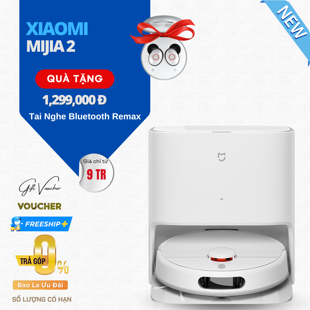 Robot Hút Bụi Lau Nhà Xiaomi Mijia 2 - Tự Lau Nhà Giặt Giẻ Tự Động - Lực Hút 5000 Pa - Hàng Nhập Khẩu