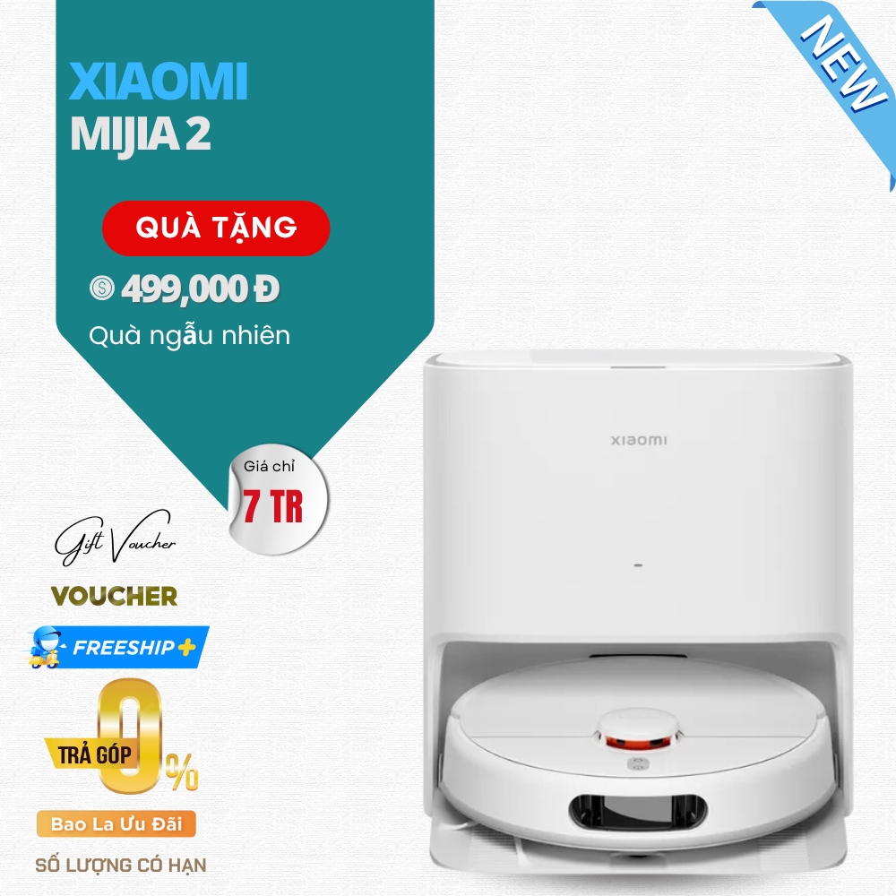 Robot Hút Bụi Lau Nhà Xiaomi Mijia 2 Lực Hút 5000 Pa Giặt Giẻ Tự Động - Hàng Nhập Khẩu