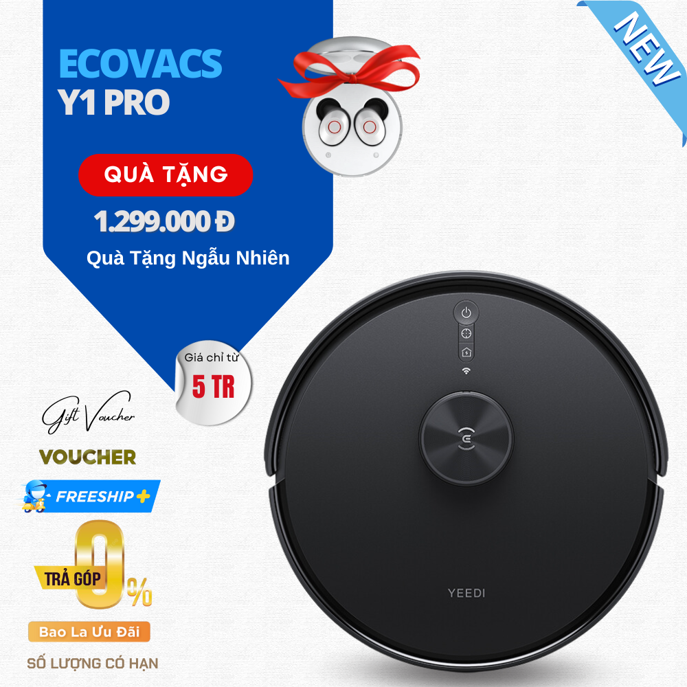 Robot Hút Bụi Lau Nhà Ecovacs Deebot Y1 - Lực Hút 6.500 Pa - Hàng Chính Hãng