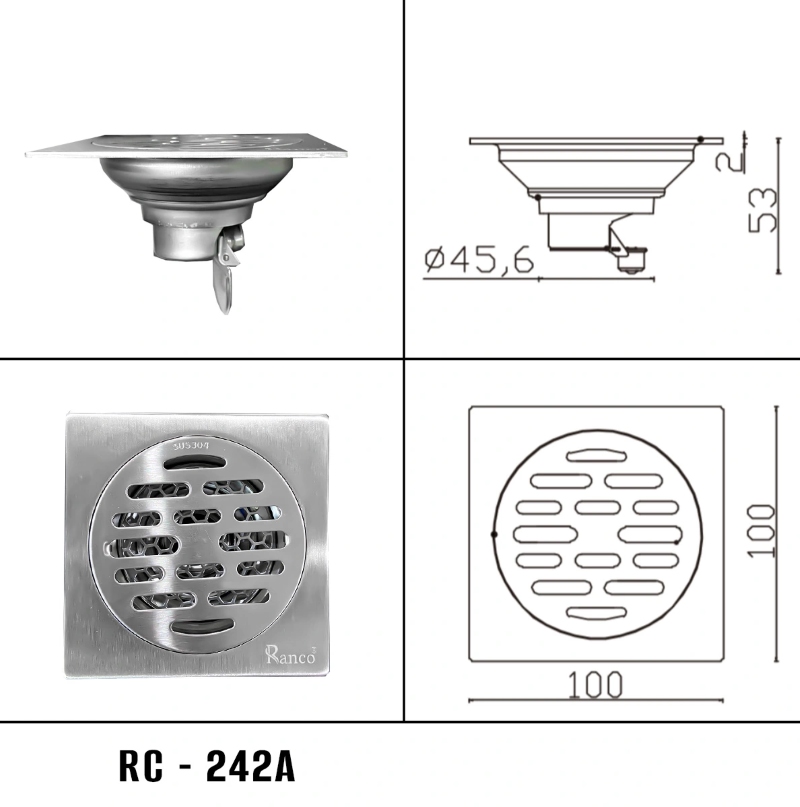 Bản vẽ chi tiết ga thoát sàn RC-242A