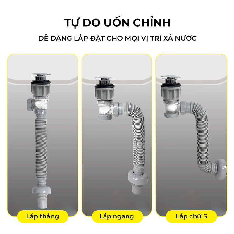 Xi phông chậu rửa tay xả nhấn mặt inox RC-903