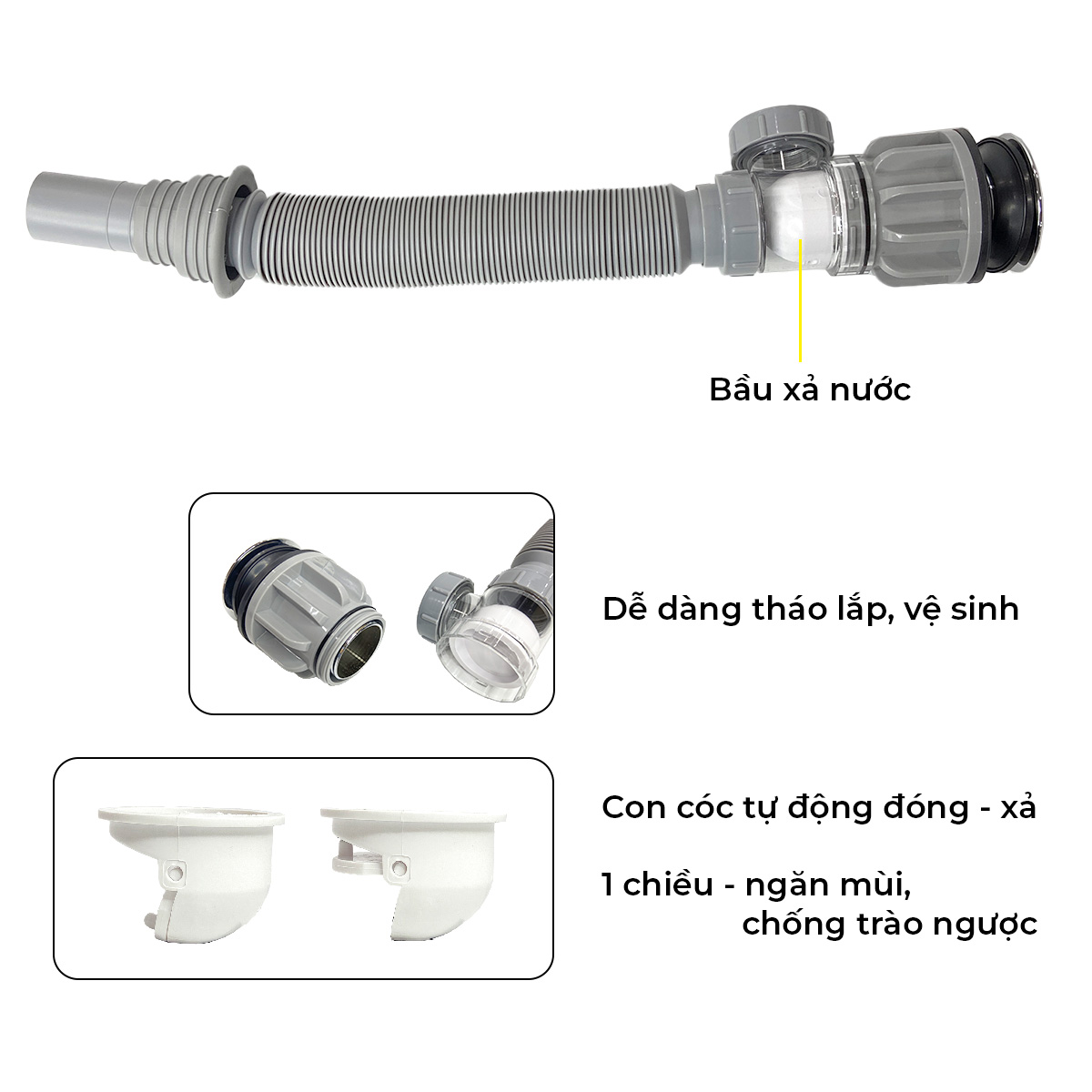 Xi phông chậu rửa tay xả lật mặt inox RC-902