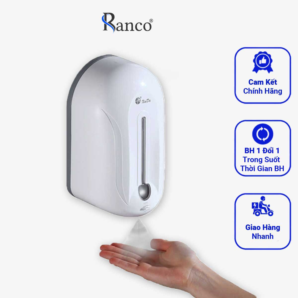 Máy đựng dung dịch sát khuẩn dạng nước, đựng nước rửa tay cảm ứng tự động RANCO hiệu xinda 1100ml – XDQ110