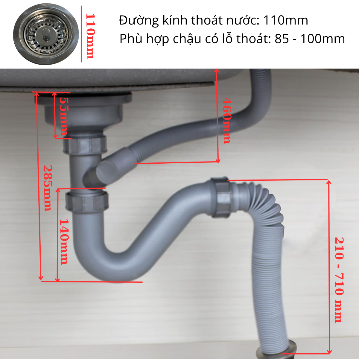 Xi phông ống xả chậu rửa chén bát 1 hố RC-152