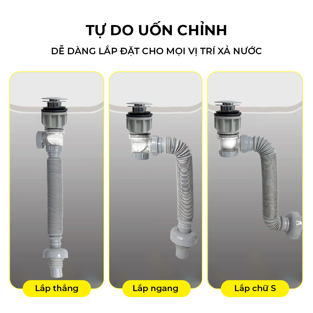 Xi phông chậu rửa tay xả nhấn mặt inox RC-903