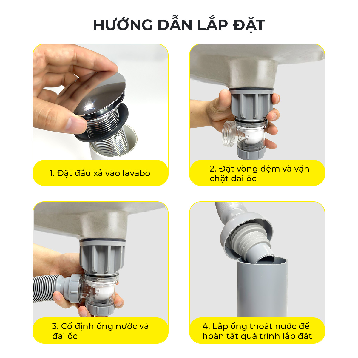 Xi phông chậu rửa tay xả nhấn mặt inox RC-903