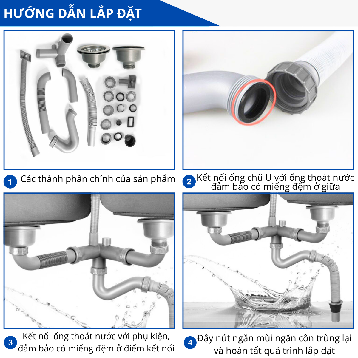 Xi phông ống xả chậu rửa chén bát 2 hố RC-252