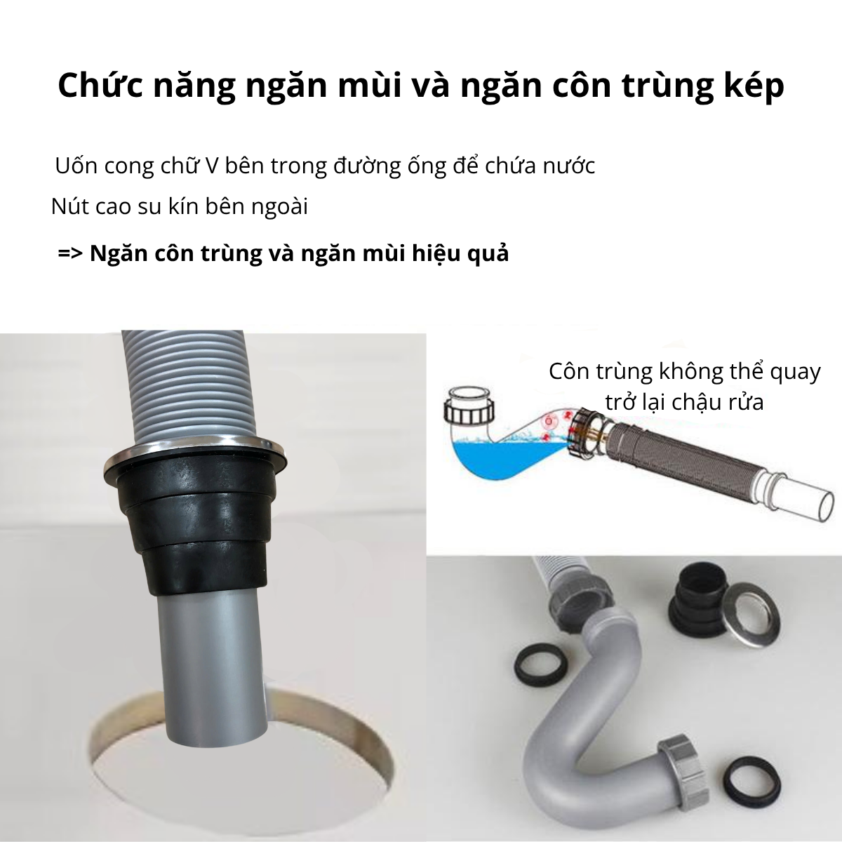 Xi phông ống xả chậu rửa chén bát 2 hố RC-252