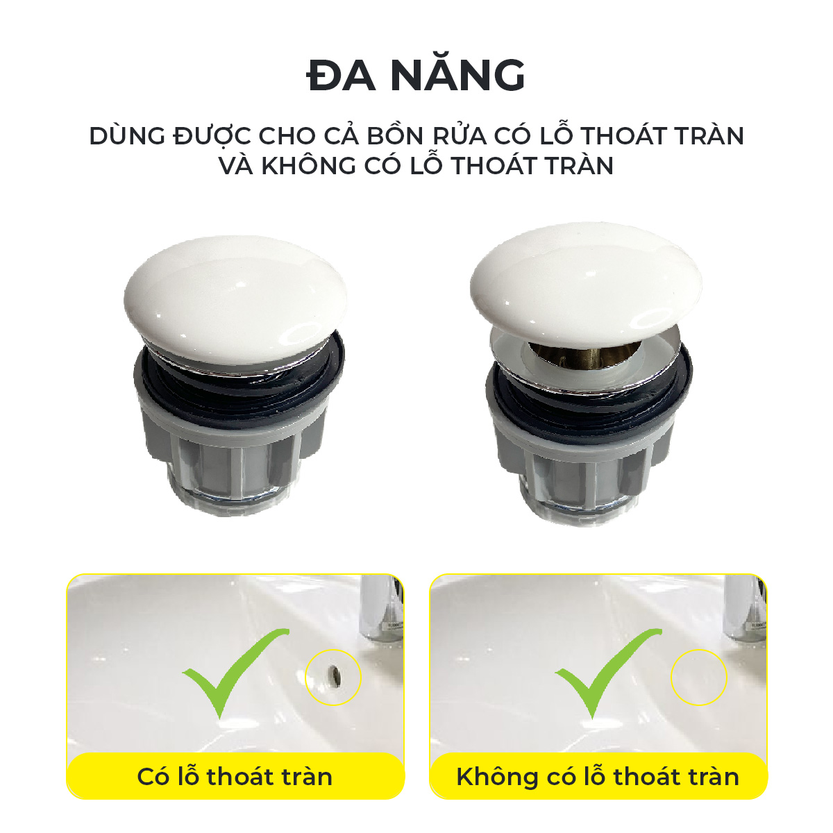 Xi phông chậu rửa tay xả nhấn mặt sứ RC-905