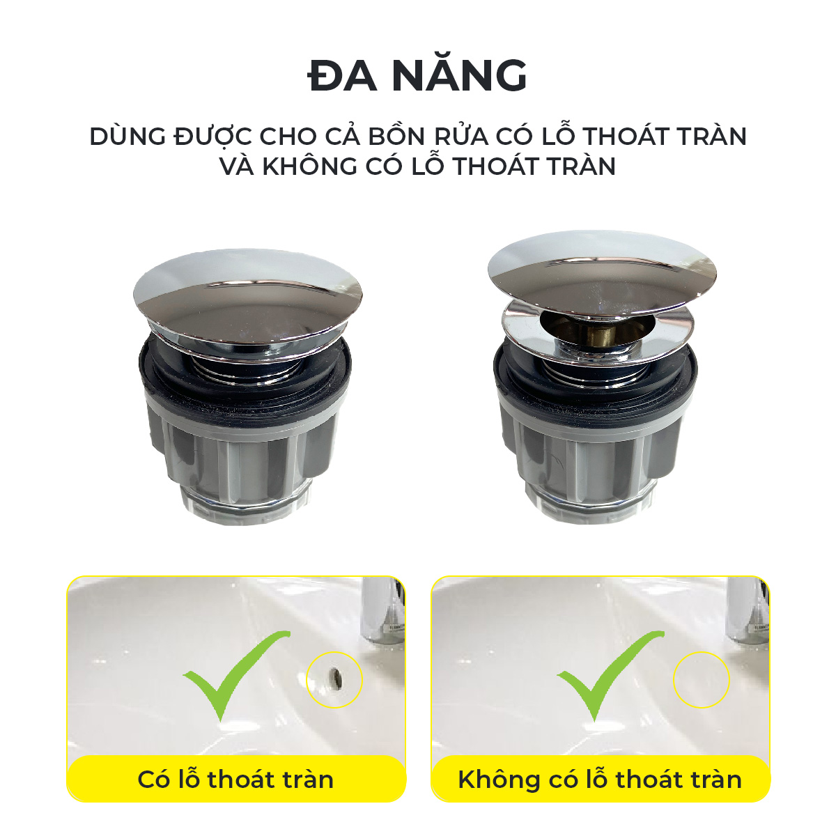 Xi phông chậu rửa tay xả nhấn mặt inox RC-903