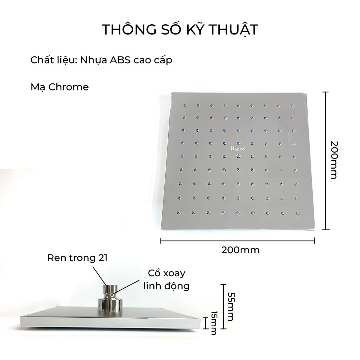 Bát sen cây tắm đứng, bát sen vuông to 20x20cm RANCO sáng bóng mát xa dày dặn KT - 621