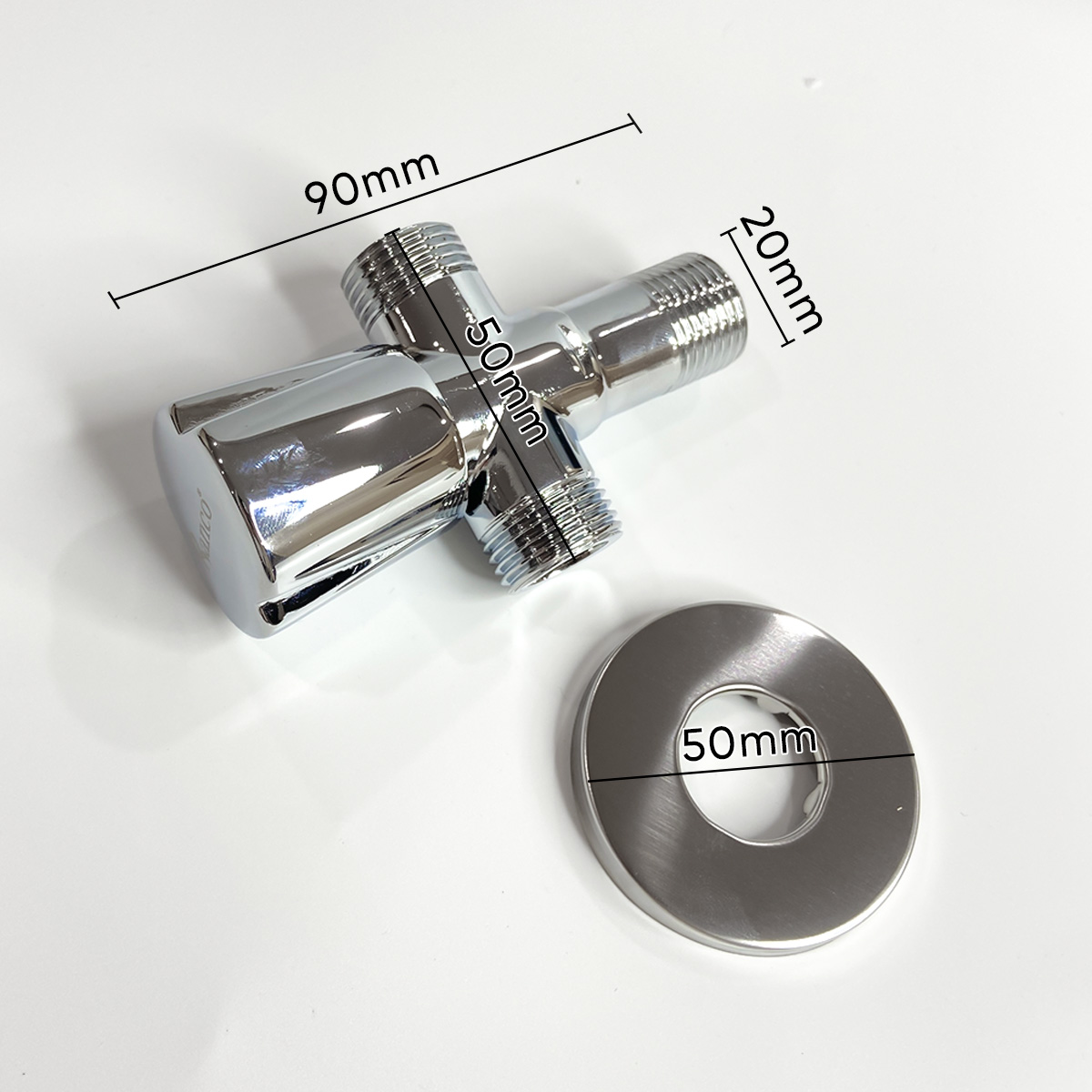 Van chữ T chia 2 dòng nước chất liệu mạ chrome lõi đồng, chia nước ren 21 RANCO giảm áp 3 đầu KT - 922