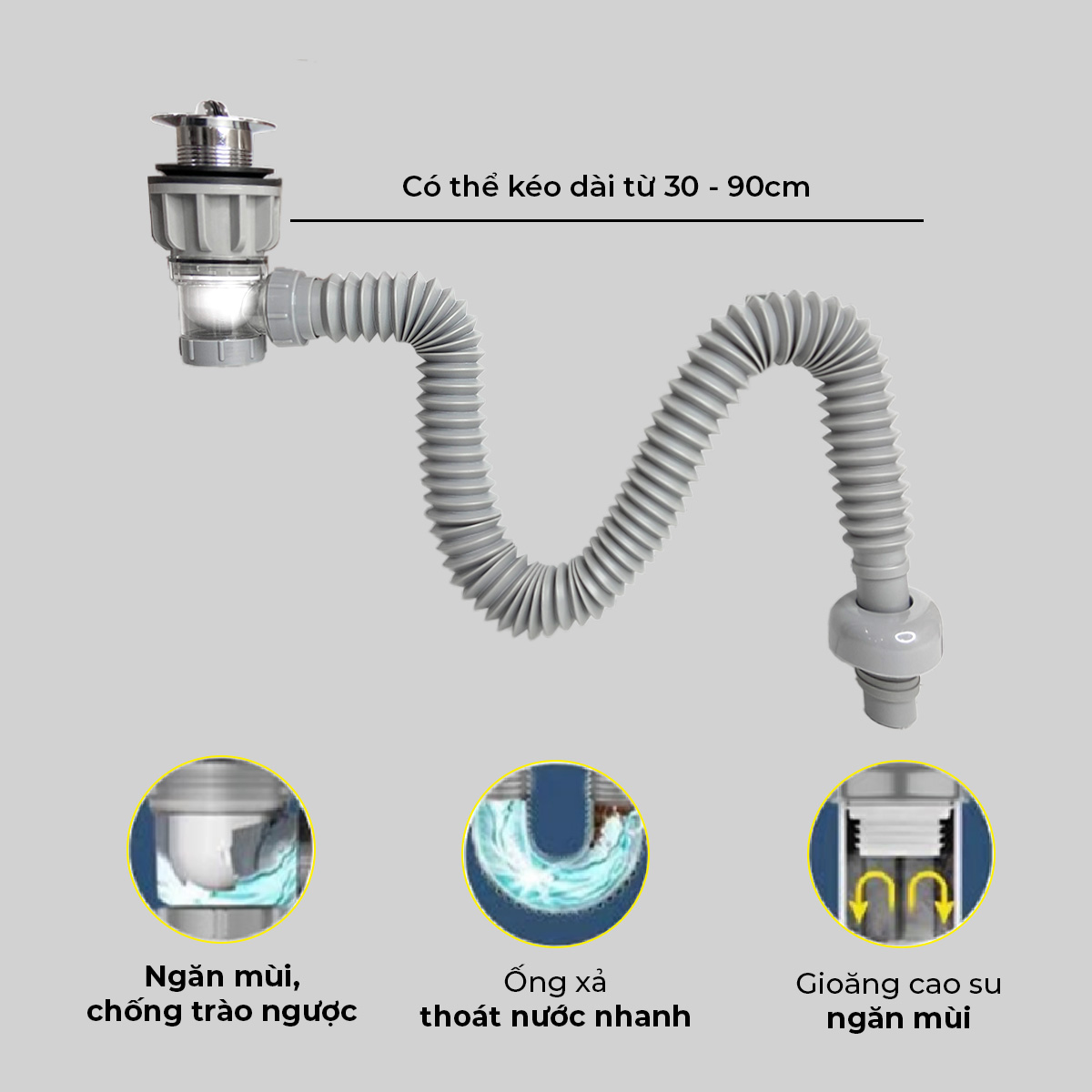 Xi phông chậu rửa tay xả lật mặt inox RC-902
