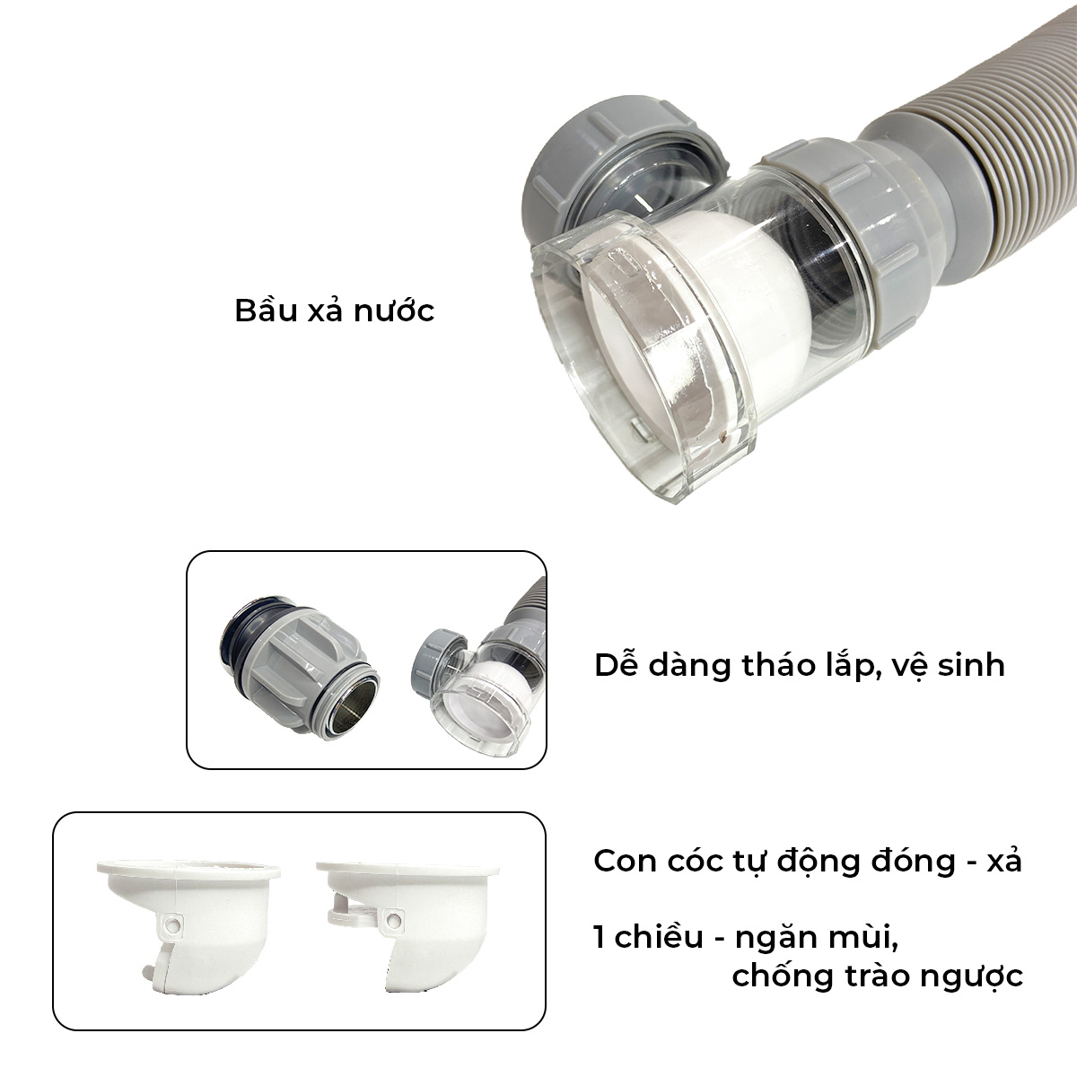 Xi phông chậu rửa tay xả nhấn mặt inox RC-903